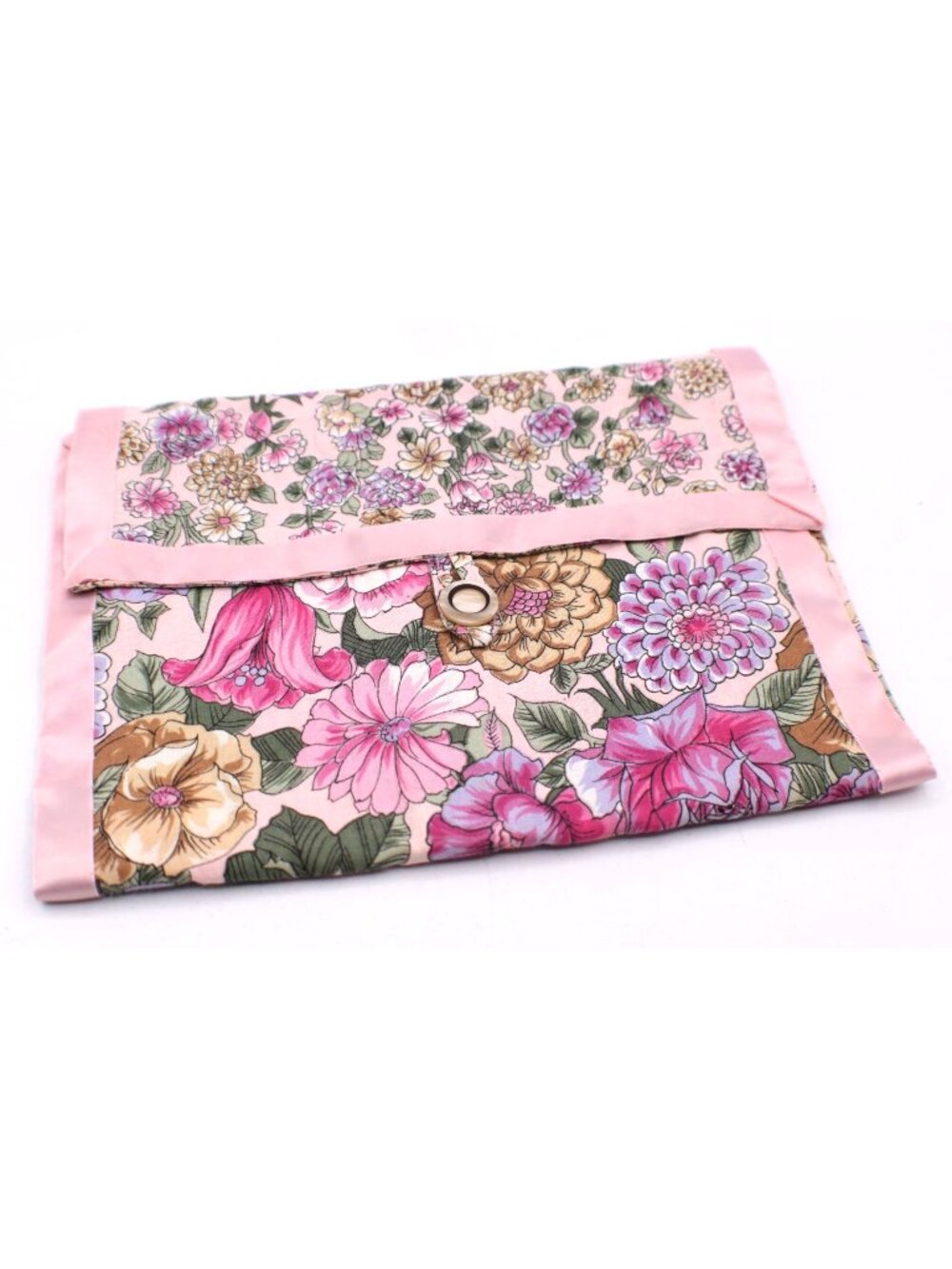 Handmade Pink Floral Print Jewelry Makeup Cosmetic Sewing Travel Pouch Case Vtg